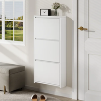 Meuble à chaussures en acier à porte rabattable, gain de place, 3 niveaux, autoportant, moderne, minimaliste, organisateur de rangement dissimulé pour entrée