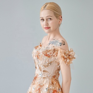 Đầm dự tiệc chữ A dài đến sàn có dây buộc sang trọng hiện đại với hoa đính cườm và trang trí pha lê Hàng mới về - Product Image 5