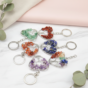 Wholesale Crystal Tree of Life Key Chain Feng Shui Design Healing Crystal Stone Mascot Crystal Metal Key Chain for Decor Gift