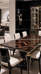 ชุดโต๊ะอาหารหรูหราทันสมัย8ที่นั่งโต๊ะรับประทานอาหารไม้เนื้อแข็งอบเคลือบเงาสำหรับวิลล่าขนาดใหญ่พร้อมเก้าอี้8ตัว - Product Image 5