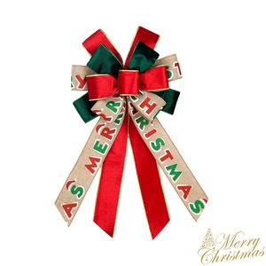 Hying Classic <b>Christmas</b> Bow <b>Tree</b> Shape Polyester Green Red Front Door <b>Wall</b> Decor with Merry <b>Christmas</b> Words 20.87x11.42 Inches - Product Image 1