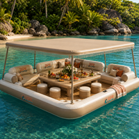 Cabane flottante gonflable avec auvent, canapé, bar et plateforme pour lac, piscine, yacht, usage en resort