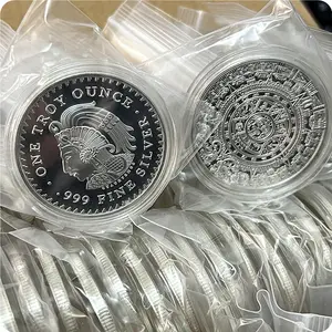 Wholesale Custom 1oz 999 Fine Silver Double Side Embossed Metal Commemorative Maya Mexican Coin With Arylic Case