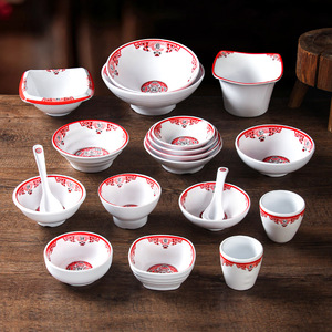Xiangyuan <b>melamine</b> tableware <b>plates</b>, commercial retro hot pot restaurant dishes, dinner <b>plates</b>, imitation porcelain soup - Product Image 2