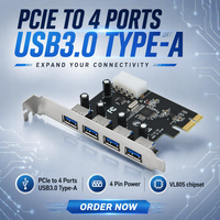 Carte d'extension PCIe USB 3.0 à 4 ports Lekuo avec chipset VIA VL805 offrant une connectivité SuperSpeed jusqu'à 5 Gbps pour carte mère de bureau