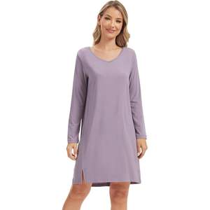 Chemise de nuit personnalisée pour femme, douce, côtelée, à manches longues, col en V, en viscose de bambou, vêtement de nuit décontracté, tailles S-XXL - Product Image 4