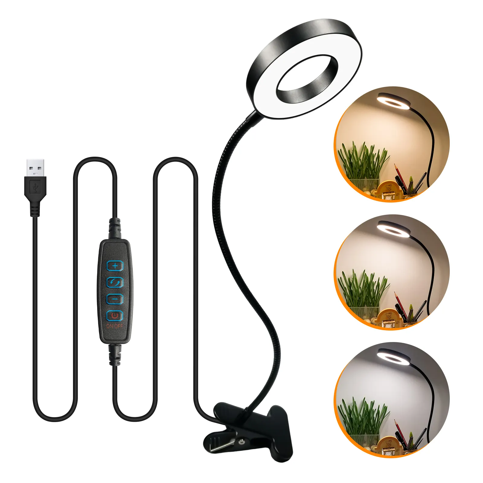 Rechargeable Small MINI Ring Light Clip Portable Rotation Adjustable Eye Protection Reading Fixed Clamp Flexible LED Lamp