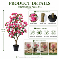 Arbre d'azalée artificiel de 110 cm, plante fleurie au toucher réel avec des fleurs rose vif, décoration intérieure et extérieure, vente en gros