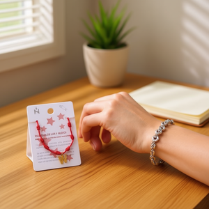 Braccialetto PULSERA W in acciaio inossidabile a sette nodi con lettera W e ciondolo con filo rosso, gioiello alla moda per donna, idea regalo. - Product Image 2