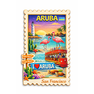 Aimant de réfrigérateur en MDF de style Aruba Ocean Beach, design personnalisé, forme rectangulaire, souvenir décoratif, durable, léger, pour touristes - Product Image 1