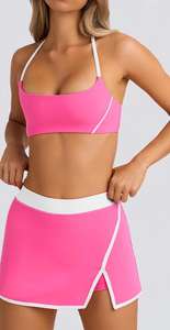 Sommer-Bestseller Damen-Sportbekleidung Sexy Crop Top Elastischer Fitness-Rock Atmungsaktives Gym-Yoga-Set 2-teilig Feuchtigkeitsableitend - Product Image 3