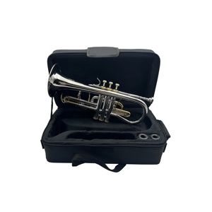 Trompeta <span class=keywords><strong>Corneta</strong></span> SEASOUND de Alta Calidad en Si Bemol con Cuerpo de Latón, Gatillo, Superficie Plateada y Llaves Doradas OEM JYCT408DSG - Product Image 4