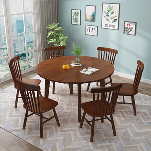 Nordic Solid Wood Round <b>Table</b> 1 Meter 4 Piece <b>Dining</b> Set <b>Space</b> <b>Saving</b> Modern <b>Dining</b> Room Furniture - Product Image 2