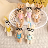 Porte-clés Lapin en Peluche Doux et Moelleux, Motif Dessin Animé, avec Lunettes de Plongée, Jouet Animal en Peluche