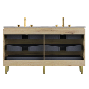 Mueble de Baño <span class=keywords><strong>AMARA</strong></span> de 60'' con Lavabos, Mueble de Almacenamiento Independiente con Bordes Curvos de Madera Contrachapada y 6 Cajones - Product Image 5