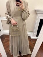 Ensemble Abaya d'été décontracté 2 pièces en crêpe premium, robe intérieure turque unie avec ceinture pour Ramadan et Aïd, vêtements islamiques en gros