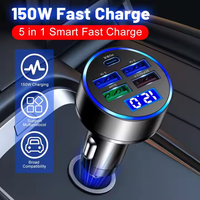 Chargeur de voiture 150W LED, charge rapide, type C PD QC3.0, adaptateur USB pour téléphone, allume-cigare de voiture pour téléphone, chargeur rapide
