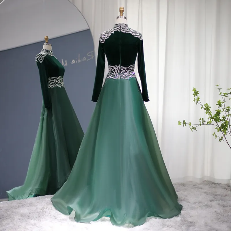 Lscz202 ĐầM Dạ HộI Hồi Giáo Dài Tay Màu Xanh Ngọc Lục Bảo Thanh Lịch Đầm Trang Trọng Dubai Màu Đỏ Tía 2023 Cho Nữ Đầm Dự Tiệc Đám Cưới