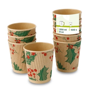 Tasses à café décoratives ondulées imprimées motif branche d'hiver, non blanchies, robustes et fiables pour un usage quotidien, 8 oz Ø 80 mm - Product Image 1