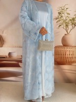 Abaya florale 2026, fabriquée à Dubaï, abaya brodée, kimono islamique, perles florales, élégante et sobre, abaya pour femmes musulmanes de Dubaï