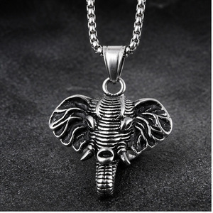 Yunnique – collier avec pendentif éléphant en acier inoxydable pour hommes, bijoux de mode de style punk, design animal géométrique, chaîne incluse - Product Image 3