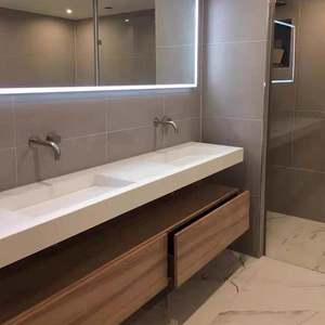 Freestanding White Oak Double Sink <b>Bathroom</b> <b>Vanity</b> <b>Tray</b> Cabinet with Led Mirror - Product Image 5