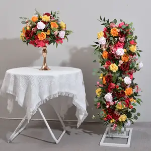 Hoa hồng mới màu đỏ và màu cam hoa hàng hoa nhân tạo bóng bàn đám cưới vị trí trang trí vòm