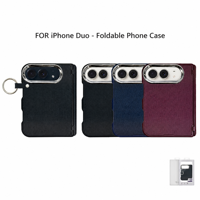 Casing Ponsel Lipat Magnetik dengan Cincin Jari Logam untuk iPhone Lipat Duo, Tekstur Anyaman, Perlindungan Engsel, Bingkai Kamera Terangkat