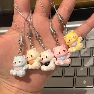 Adorable Cartoon Cat Phone Charm Cute Resin Keychain for Girls Kawaii Bag Accessories for <b>Girlfriend</b> Gift Valentine Day Present - Product Image 1