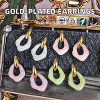 Pendientes Colgantes de Acero Inoxidable de Alta Gama con Baño de Oro, Joyería de Oreja de Resina en Colores Macaron, Lindos y Sencillos, Venta al por Mayor de Moda Transfronteriza