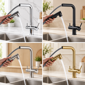 <span class=keywords><strong>Rubinetto</strong></span> da <span class=keywords><strong>Cucina</strong></span> Moderno Nero a Doppia Maniglia con <span class=keywords><strong>Filtro</strong></span> per Acqua Purificata, Doccetta Estraibile, Costruzione in Ottone, Valvola in Ceramica, Singolo - Product Image 2