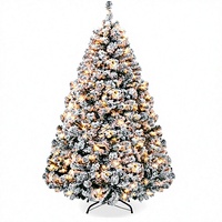 Best Choice Vorbeleuchteter Künstlicher Weihnachtsbaum 1,8m Schneebeflockter Kieferbaum Vollständige Optik Schneeweiß Warmweiße LED-Lichter Einfache Innenraumdekoration