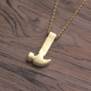 <b>Copper</b> Zircon Hammer Pendant Necklace Men's Hip Hop Power Statement Jewelry - Product Image 3