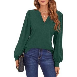 Blusa de Cuello en V para Mujer, Manga Larga Tipo Linterna, Camisa de Oficina Elegante, Informal de Negocios, Tejido de Poliéster Transpirable - Product Image 1
