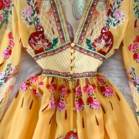 Robe longue fendue personnalisée printemps automne col en v fermeture à la taille robe imprimée fine