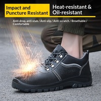 Chaussures de sécurité en cuir véritable noir avec embout en acier, anti-choc, antidérapantes, pour ateliers de mécanique