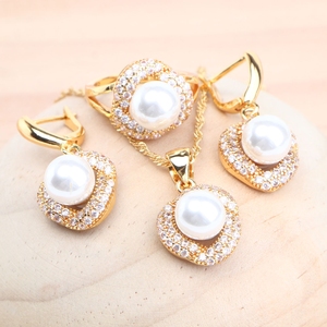 Pearls 925 <b>Silver</b> Jewelry <b>Sets</b> for Women 18K Gold Color Bridal Wedding CZ Earrings <b>Ring</b> Bracelet Pendant Necklace <b>Set</b> - Product Image 3
