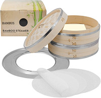 Panier vapeur en bambou naturel à 2 niveaux personnalisé pour aliments chinois Cuiseur vapeur en bois écologique avec couvercle pour la cuisson