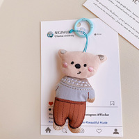 Porte-clés en tissu de la série de poupées animales mignonnes, pendentif de sac en forme de pingouin en tissu, petit porte-clés ours de dessin animé