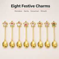 Ensemble de couverts dorés festifs 6 pièces, cuillère et fourchette à motif étoile de Noël, breloques émaillées renne, bonhomme de neige, Père Noël, sapin, coffret cadeau, ensemble de table de fêtes