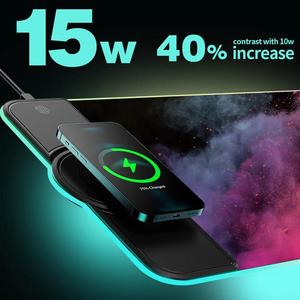 Individuell Bedrucktes Riesiges Wasserdichtes <span class=keywords><strong>Mauspad</strong></span> 15W Schnelles <span class=keywords><strong>Qi</strong></span> Kabelloses Laden Handy-Ladegerät RGB Gaming Auf Lager - Product Image 2