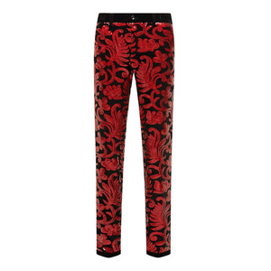 Costume de deux pièces pour hommes, <span class=keywords><strong>veste</strong></span> de costume de chanteur de DJ de scène de bal de mariage en velours de couleur <span class=keywords><strong>bordeaux</strong></span> à paillettes florales - Product Image 2
