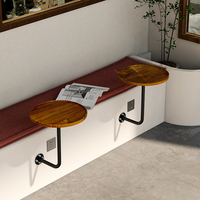 Table Ronde Murale Intérieure/Extérieure, Plateau en Bois Massif, Support en Fer, Bord Lisse, Fixation par Vis pour Café et Salon de Thé