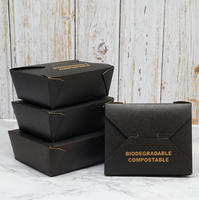 Échantillon gratuit Boîtes à fentes noires de qualité alimentaire Logo personnalisé Recyclable Papier kraft Sushi & Nouilles Capacité 24-66 oz Boîte à emporter