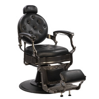 Fauteuil de Barbier Hydraulique Pliant Ergonomique et Inclinable en Similicuir Noir et Or Style Rétro Antique, Portable pour Salon de Coiffure et Rasage