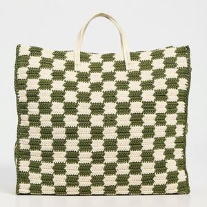 Women's Large Capacity Crochet <b>Checkered</b> Portable Beach Weekender Bag <b>Top</b> Handles Custom Summer Tote Open Spring Autumn Winter - Product Image 1