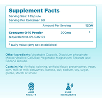 Complément alimentaire végétalien de marque privée OEM, Coenzyme Q10 Ubiquinone CoQ10 pur 200 mg en capsule, pour l'énergie cellulaire et la protection antioxydante.