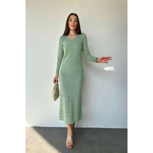 Vestido de Punto Color Menta, Cuello Redondo, Cintura Natural, Transpirable, Informal para Uso Diario - Product Image 4