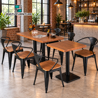 Chaises de salle à manger empilables, chaises de restaurant, structure en métal noir, assise en bois, dossier ouvert, style industriel, café, Chine, personnalisable, OEM, vente en gros
