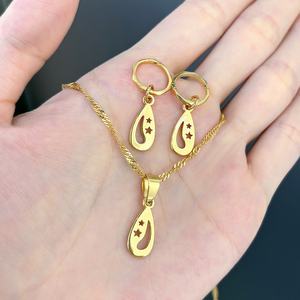 JXX Ensemble de bijoux 3 pièces en laiton plaqué or 24 carats de haute qualité, comprenant boucles d'oreilles pendantes et collier avec pendentif, style classique, vente en gros pour Kiribati - Product Image 3